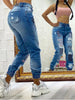 Jeans Women Stylish Monogrammed Slashed Marabou Chino Jeans Casual Length Trousers Plus Size Pants For Female