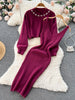 Winter Women Knitted Sets Breading Long Sleeve Pearl Sweater+Knitted Camis Dress Sets Sweater Suits