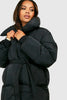 Women's Puffer Coat Large Lapel Collar Belted Waist Mid-Length Warm Winter Jacket Loose Padded Outerwear
