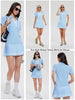 Women 2 Pieces Athletic Skirt Set Outfits V Neck Polo Shirts High Waisted Pleated Tennis Skirts Golf Pickball Dress
