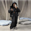 Winter Leopard Print Thicken Coat Pants Women Set Long Sleeve Zippers Hooded Jacket Wide Leg Trousers Lady Outfit