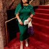 Elegant Christmas Party Dresses Beading for Women O Neck Cape Sleeves Big 3D Bow Ruffles Hem High Waist Bodycon African Outfit