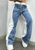 Women Straight Drawstring Waist Wide Leg Pants Jeans Denim Patchwork Sporty Holiday Jogger Sweatpants Trousers