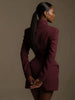 Women Waist Cinching Suit Jacket Elegant V-neck Full Sleeve Single Button Shoulder Pad Slim Coat Lady Commute Outerwear