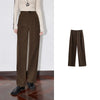 Women Casual Pants Autumn and Winter Mid Waist Workwear Style Straight Woolen Pants