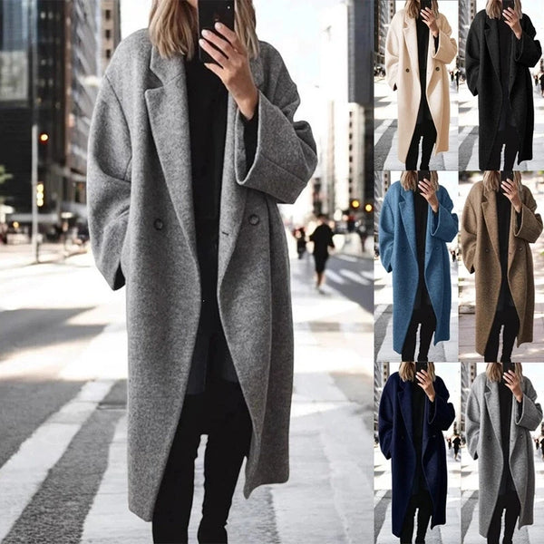 Autumn Winter Women Multi-color Multi-size Long Wool Blend Trench Coat Casual Outerwear