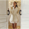 Urban Solid Women's Two Piece Set Elegant Puff Long Sleeve V Neck Blazer Mesh Suit Skirt Autumn Lady Outfit