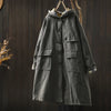 Women Vintage Hooded Button Parkas Plus Cotton Winter Coats Solid Color Patchwork Pockets Warm Long Parkas