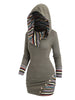 European and American Explosions Women's Ethnic Style Geometric Stripe Stitching Hooded Knitted Long-Sleeved Tight Dress
