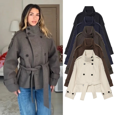 Women's Jackets Autumn Loose High-necked Warm Autumn Woolen Coats Chic Women's Street Youth Outerwear Coats