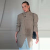 Chic Plaid Women's Blazer Jacket Stand Collar Full Sleeve Single Button Female Coats Spring Casual Commute Lady Outwear