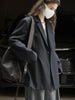 Design Slanted Placket and Back Slit Coats, Loose Fitting Suit, Slimming Jacket for Women