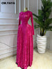 Women O-neck Long Sleeve Big Swing Pleated Maxi Dress Evening Sexy Parties Birthday Vacation Long Dresses Vestidos