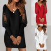 Elegant Mini Dress Women's Long Sleeve Midi Dress Autumn and Winter Fuzzy Cutout Lace V-Neck Casual White Vestidos