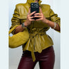 Elegant Lace-Up Women's Pu Leather Jacket Pocket Slim Stand Collar Zippers Lady Coats Autumn Winter Female Street Tops