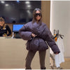 Casual Women's Winter Jacket Solid V Neck Tie-waist Full Sleeve Loose Puffy Padded Coats Street Warm Outwear