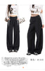 Detachable Skirt Panel Striped Suit Pants Women Turn Up Cuff Tie Waist Straight Wide Leg Trousers Loose Casual Streetwear Pants