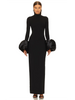 Women Elegant Evening Club Party Trumpet Long Sleeves Sexy Turtleneck Tight Maxi Bandage Dress Black Vestido