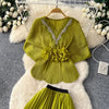 Elegant Rhinestone Pleated Skirt Sets Slim Party Club Vintage Dress American Women Clothes Two Piece Set 9R3018
