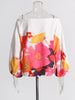 Casual Printing Two Piece Sets For Women Slash Neck Lantern Sleeve Tops High Waist Pant Loose Set Female