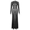 Black Long Sleeve Transparent Lace Dress for Women Sexy Floor-length Evening Dress Slim Party Club Dresses Red Christmas Dress