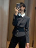 Light Slim Fit Blazers Women Fake Two Piece Patchwork Button Suit Jacket Autumn Vintage Office Lady Female Simple Tops