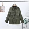Army Green Multi-pockets Jacket For Women Hiking Long Sleeve Drawstring Waist Military Coats Lady Chic Street Outerwear