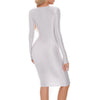 Women's Oil Glossy Long Sleeve Bodycon Dress Smooth Solid Color Round Neck Hip Wrap Tights Pencil Dress Rave Party Clubwear