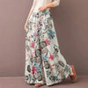 Women Floral Print Wide Leg Pants Spring Autumn Drawstring Bohemia Trousers Ladies Casual Loose Elastic Waist Pantalon