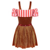 Adult Christmas Cosplay Costume Gingerbread Stripe Patchwork Velvet Dress Women Party Gingersnap Role-playing Cosplay Dress-up