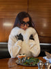 Black Fur Collar Leather Jacket Women Chic Solid Full Sleeves Waist Cinching V-neck Short Coat Lady High Street Outerwear