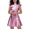 Metallic Women's Shiny Dress Holographic Solid Color Turtleneck Pleated Dress Carnival Costume Gold Silver Rave Dress Outfits