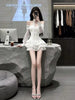 Princess Style Long Sleeve White Off Shoulder Puffy Skirt Dress Women's Spring Cake Skirt Ball Gown Breathable Skin-Friendly