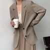 White Oversized Blazer Women Mid Length Korean Style Long Sleeve Single Breasted Suit Jacket Woman Loose Casual Office Outerwear