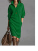Autumn Knitted Button Lapel Women Dress Casual Loose Pocket Lazy Straight Over The Knee Long Sleeve Sweater FemaleDress