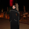 White Pearl Trim Cape Maxi Dress Women Elegant Long Sleeve Cinching Waist Muslim Robes Spring Eid Abaya Lady Dresses