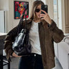 Women's Bomber Jacket Autumn Suede Crop Outerwears Khaki Darkkhaki Coats Coats & Jackets Chic Long Sleeve Tops