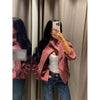 Solid Patchwork Cropped Coat Women Lapel Long Sleeve Loose Zipper Pockets Jacket Autumn Lady Casual Street Outerwear