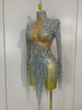 Sexy Performance Stage Costume Sparkly Rhinestones Tassel See-Through Dress Women Bars Nightclub Party Latin Dance Dress