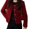 Women's Jacket Spring Autumn Red Tweed Small Fragrance Coat Short Blazers Korean Elegant Female Tops Outerwear