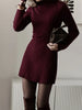 Elegant Women Ribbed Knitted Mini Dress Turtleneck Long Sleeve Solid Slim Sweater Dress Autumn Winter Casual Knitwear Dress