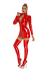 Sexy Women Latex PU Micro Mini Dress Shiny Zipper Open Bust Long Sleeve Costume Tight Dress Elastic Bodycon Pack Hip Leoatrd
