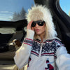 Contrast Skiing Jacquard Sweater For Women Elegant Long Sleeve Zipper Knitted Cardigan Jackets Street Lady Chic Outerwear