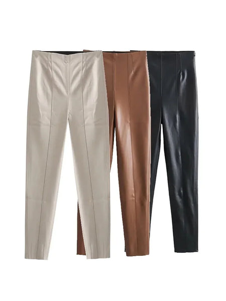 Women's Faux Leather Pants High Waist Straight Leg Trousers Female Streetwear Stylish Stretch Pencil Pants