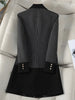 Women Stripe Stitching Woolen Blazer Coat Long Sleeve Jacket Office Ladies Work Wear Blazers Female Windbreakers Outerwear