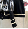 S-2XL Women Tweed Jacquard Black Suit Jacket Coat Top And Mini A Line Skirt Two Piece Set Elegant Outfit Winter Party Cloth
