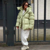 Women All Over Print Hooded Puffer Jacket Loose Oversized Zip Up Winter Warm Coat Detachable Streetwear Casual Outerwear