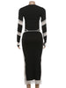 Jacquard Patchwork Dress Women Chic Hollow Full Sleeve O-Neck Stretch Skinny Sexy Hottie Banquet Party Club Vestidos
