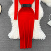 Elegant Turtleneck Long Sleeve Knit Soft Tight Pencil Dress with Belt Slim Warm Sweater Vestido Sexy Women Winter Robe