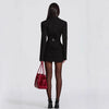 Strong Shoulder Blazer Dress for Women Winter Belted Waist Dress Draped Hem Business Evening Dress Party